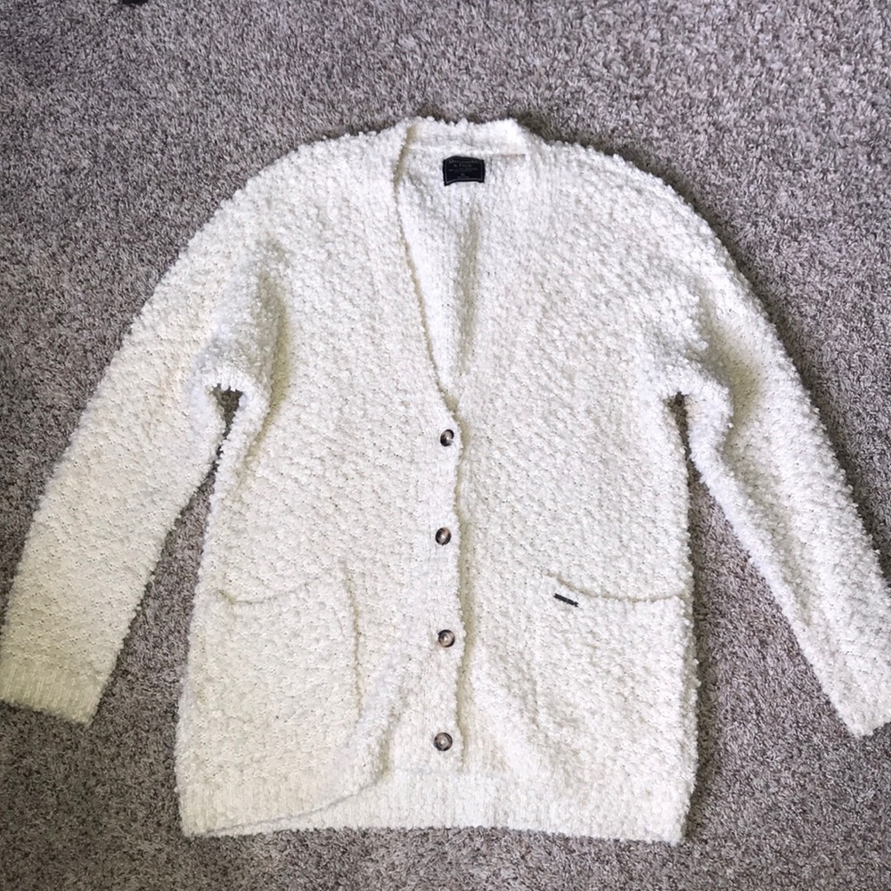 Abercrombie & Fitch White Fluffy Cardigan Sweater
